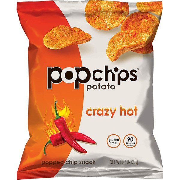Popchips Potato Chips, Crazy Hot, 0.7 Ounce Snack Packs, 0.8 Ounce (Pack of 24)