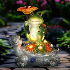 Meltset Solar Garden Statue Outdoor, Turtle Frog Statue with Succulent,Sunflower&Bee, Tortoise Figurine Lights Decor for Patio/Balcony/Yard/Lawn/Porch,Gifts for Mom Family Friends