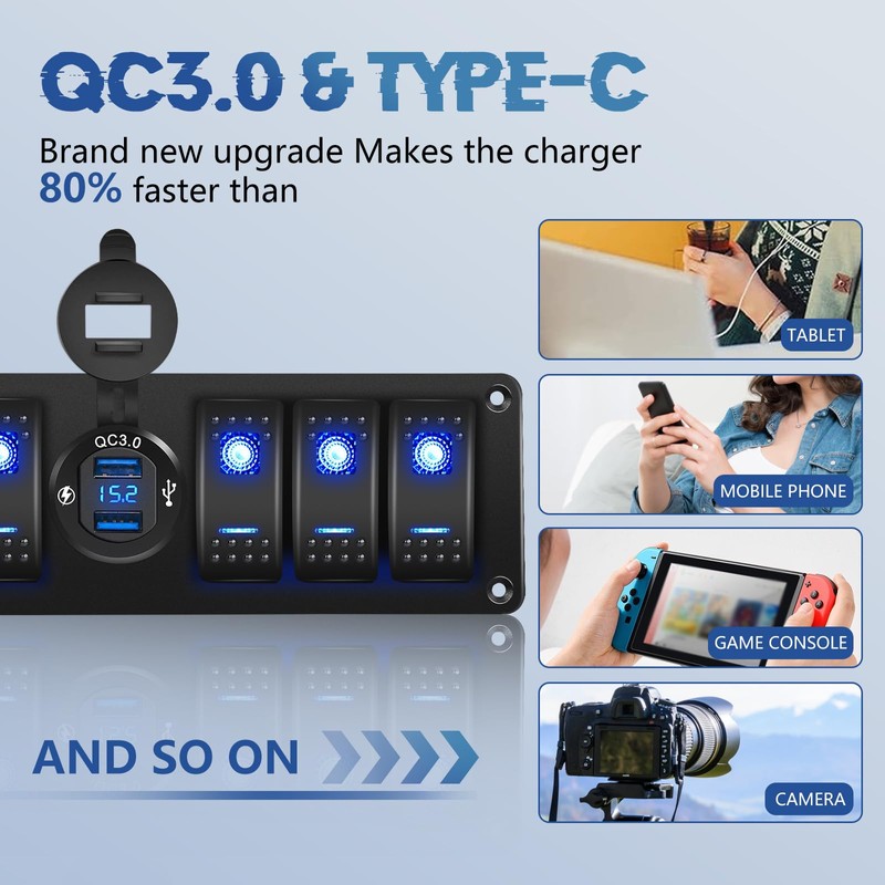 Rocker Switch Panel, GLOBLED Universal 6 Gang Switch Box with