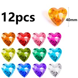 YIEUR Partyloon Pack of 12 Hearts Diamond Large Colourful Decoration, 40 mm Glitter Decorative Stones Acrylic, Large Scatter Decoration Crystals Confetti Diamonds Plastic Wedding Table Decoration Gift