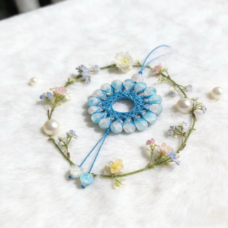 Blue Handcrafted Beaded Dream Catchers,Crystal Sunlight-CatchingPendants, Cute Cryrstal Beads Hanging