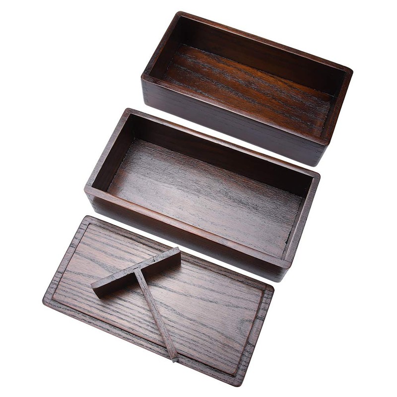 Lunch Boxes, Japanese Traditional Natural Square Wooden Lunch Container Double