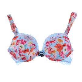 Victoria's Secret Bra Bombshell Add 2 Cups Rhinestone Straps Lace Detail (32C, Blue Floral)