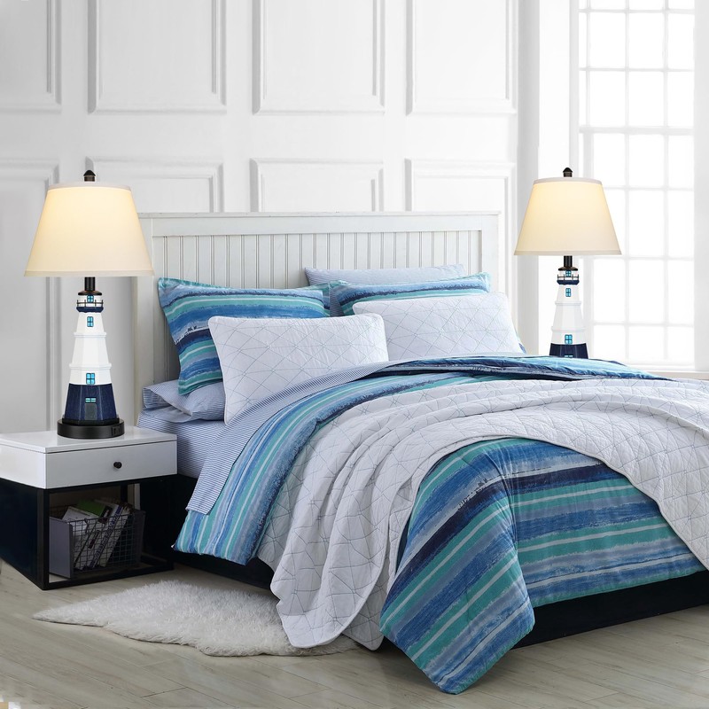 WIHTU Modern Lighthouse Table Lamps Set of 2, White Navy