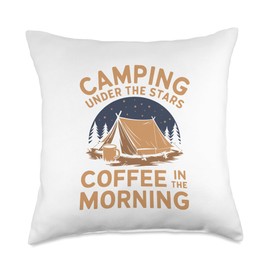 Camping Under The Stars Coffee Lover Outdoor Adventure Throw Pillow