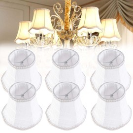 GO&SO 6-Pack White Linen Clip-On Lampshades with White Petal Edges Handwoven Mini Chandelier Shades Set (3.15"x5.5"x4.72")for Table/Wall/Ceiling Light,Fits E12 Bulbs,Natural Texture Decorative Covers
