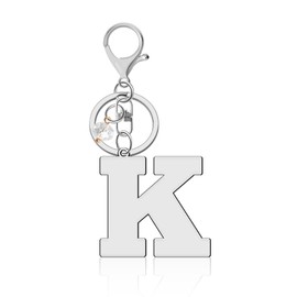 Lukiisoo Silver Keychains, A-Z Initial Letter Keychain with Small Crystal Pendant for Women Girls, Cute Wallet Car Keyring, Backpack Bag Charm Accessories(Letter K)