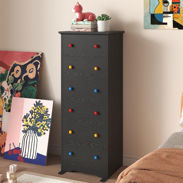 LIKIMIO Small Dresser Tall, 6 Drawer Tall Skinny Dresser with
