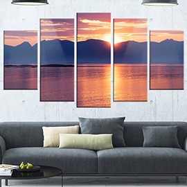 Designart Norwegian Seashore at Sunset-Modern Seascape Glossy Metal Wall Art, 60x32-5 Panels Diamond Shape