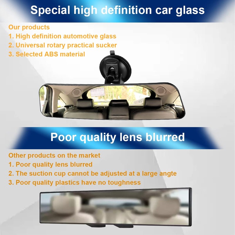 Car Rear View Mirror with Suction Cup, Anti Glare Wide