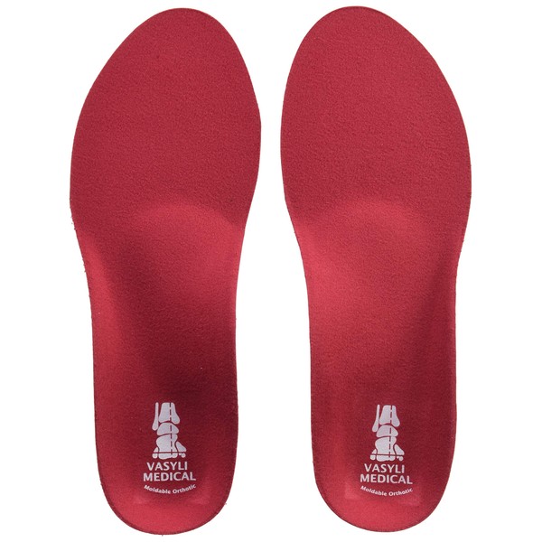 Vasyli Custom Full Length Insoles, Red, X-Small, Heel Grid Reduces Slippage, Firm Density, Biomechanical Control, Fast & Effective Pain Relief, Treats Pronation, Built-In Rearfoot Varus Angle