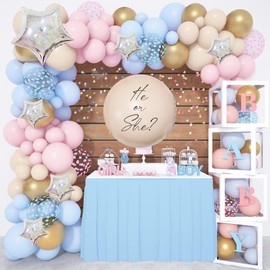 Amandir 164PCS Gender Reveal Balloon Boxes Decorations, Pink and Blue Balloon Garland Kit 4pcs Boxes with Letters (A-Z+Baby) for Baby Shower Birthday He or She Gender Reveal Party Supplies