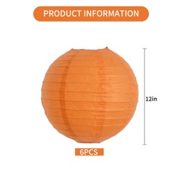 BEISHIDA 12-Inch Orange Round Paper Lanterns Hanging Decorative Chinese Paper Lanterns Lamp for Birthday Wedding Party Decoration and Baby Bridal Shower（6 Packs）