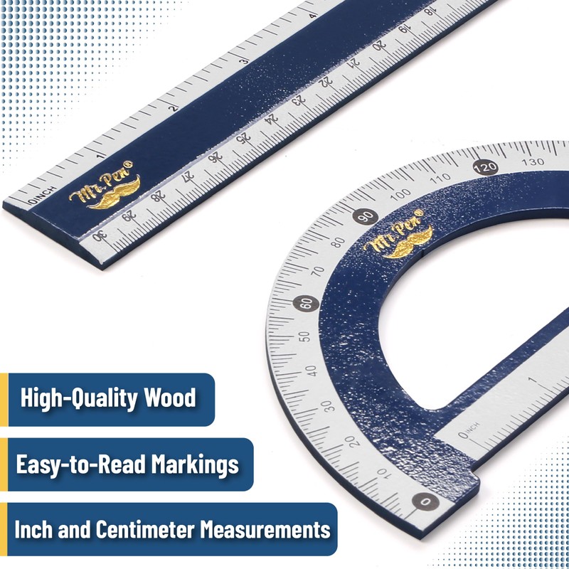 Mr. Pen- Wooden Geometry Set, 4 Pack, Triangle Ruler Set