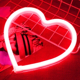 Red Heart Neon Sign, Battery Operated or USB Powered LED Neon Light for Party, Cute Valentine's Day Decor and Gift Home Decoration Lamp, Table & Wall Decoration Light, Mother's Day Gift and Kids Gift