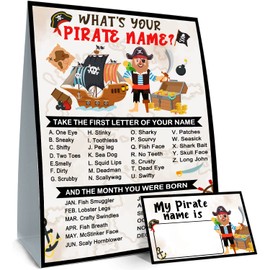 What is Your Pirate Name Game, Game Sign and 30 Cards, Pirate Birthday Party Sign for Boys, Holiday Activity, Pirate Activity Cards Ideas Decoración Suministros