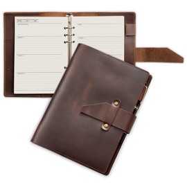 Nekmit Leather Planner 2025, A5 Refillable Runs From March 2025 to June 2026 Ring Binder 5"x8" Planner Monthly Weekly, Crazy Horse Leather Cover with Storage Pockets, Back to School Supplies