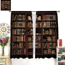 Vintage Bookshelf Blackout Curtain,Library Vintage Old Bookshelf ,Window Drapes for Kids Boys Girls Living Room Bedroom Decor Curtain Hanging Vertically 42x45in