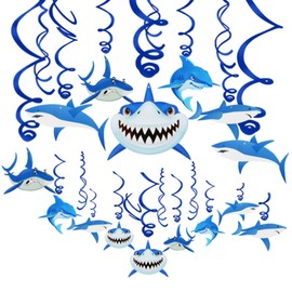 BLMHTWO 30 Stück Hai Hängende Wirbel Dekorationen Unter dem Meer Party Dekorationen Sommerdekoration zum Aufhängen Geburtstagsparty Haifischfamilienpartyzubehör Ozean Geburtstagsthema für Kinder