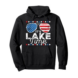 It's Lake Time Patriotic American USA Flag 4th Of July Pullover Hoodie