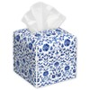 Blue Flowers Tissue Box Holder,Cube Tissue Box Cover Holder,Leather Facial