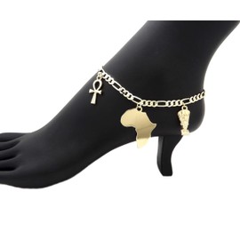 Fashion 21 Women's Ankh, Africa, Nefertiti Charm 10 inches Chain Anklet Ankle Bracelet (Gold/Style 2)