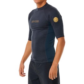 RIP CURL Mens Dawn Patrol Performance UPF Short Sleeve Rash Vest Top - Navy Marle - UV Sun Protection and SPF Properties