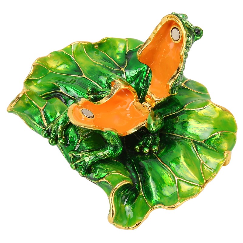 Lotus Leaf Frog Jewelry Box Hand Painted Innovative Metal Jewelry