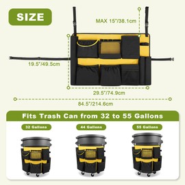 HODRANT 32-55 Gallon Trash Can Caddy Bag, Garbage Bin Apron Caddy with Multiple Pockets for Cleaning Supplies, Cleaning Tool Organizer with Adjustable Buckle for Janitorial Trash Can, Black+Yellow