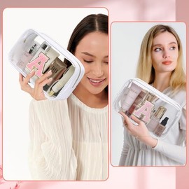 Bolsa de maquillaje transparente con inicial, pequeña bolsa de cosméticos de viaje, bolsa de aseo transparente con cierre, bolsa organizadora para muj