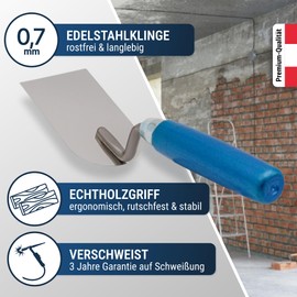 WERKFIT Professional Plasterer's Trowel Made of Stainless Steel Set - Rustproof Plaster Spatula - Masonry Trowel with Wooden Handle - Plastering Trowel Made in Austria (40+60+80+100)
