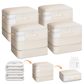 Homsorout 4 Pack Compression Storage Bags - 110L Large Capacity Comforter Storage Bag, 3-Layer Washable Ultra Space Saving Self Compression Organizer Space Bags for Blankets, Sweaters, Sheets, Beige