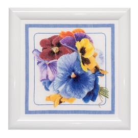 Thea Gouverneur Pansies On Linen Cross Stitch Kit-13.5 x 13.5-inch 36 Count