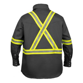 Flame Resistant High Visibility Hi Vis FR Shirt - 100% C - 7 oz (3X-Large, Dark Grey)