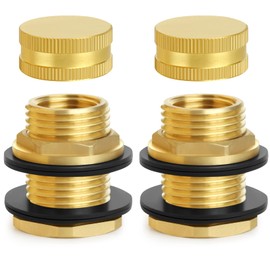 Ceaeso Brass Male Garden Hose Bulkhead Fitting With Plug, 1/2" Female NPT, 3/4" Male GHT (garden Hose Thread), Brass Tank Connector/drain/flush Port Kit For Rain Barrels, Aquariums, Sinks，2 Pack