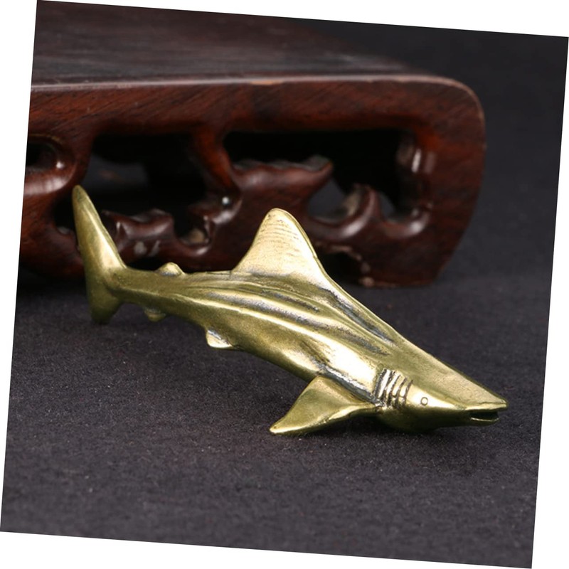 Levemolo Brass Shark Figurine Small Desktop Decor Unique Tabletop Ornament