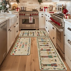 Artoid Mode Watercolor Nutcrackers Merry Christmas Decorative Kitchen Mats Set of 2, Home Party Low-Profile Kitchen Rugs - 24"x36"+24"x60"+24"x72"