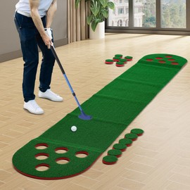 Golf Course Set, Portable Putter Golf Pong with 12 Hole Challenge, Golf Putting Mat for Indoor & Outdoor Use, Complete Set with Clubs and Balls, Tear-Resistant, Waterproof & Wear-Resistant Design