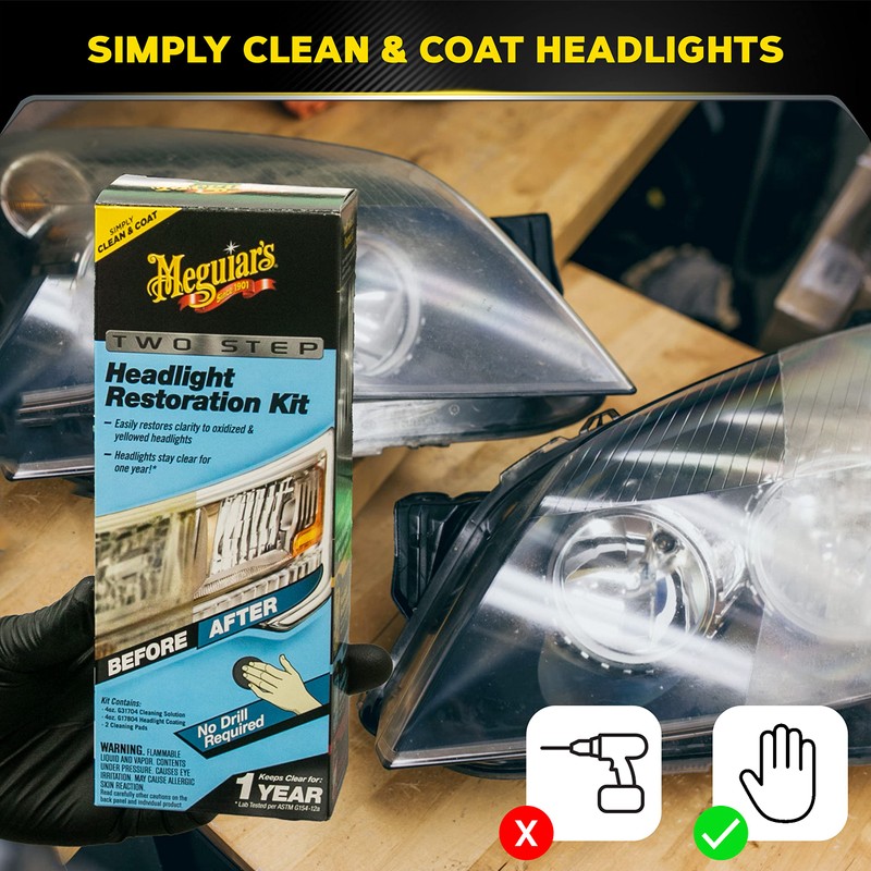 Meguiar's Two Step Headlight Restoration Kit, Headlight Cleaner Restores Clear