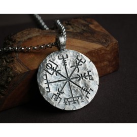 Baldur Jewelry - 925 Sterling Silver Viking Compass Necklace Vegvisir Pendant Hand Hammered Norse Jewelry Necklace - Viking Gifts for Men - Viking Jewelry for Men - Viking Necklace
