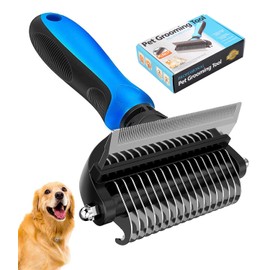 [ 2 in 1 design ] Undercoat Rake and Deshedding Tool for Dogs and Cats - Dematting Comb for Long Hair Pets, Grooming Brush to Clear Mats, Tangles and Reduce Shedding by 95%