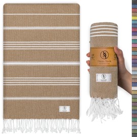 Ossano Turkish Beach Towel - Quick Dry & Absorbent, Oversized (39” x 71”), Compact, Versatile, and Functional. Works as a Camping, Picnic, and Beach Blanket, or Yoga, Gym and Pool Towel - Latte