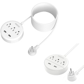 NTONPOWER Flat Plug Power Strip Bundle, 3 Outlets 2 USB Compact Power Strip with 5ft Cord and 25 ft Extra Long Extension Cord, Right Angle Plug for Office, Home, Nightstand, Dorm Essentials…
