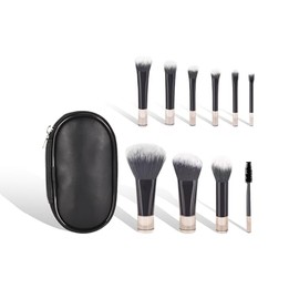 Juego de 10 brochas de maquillaje portátiles con bolsa de viaje, kit de brochas cosméticas pequeñas para base, rubor, sombra de ojos, polvo, contorno