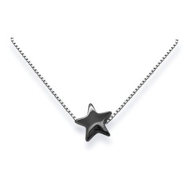 Black Star Necklace, Delicate and Dainty Sterling Silver Black Magnetic Hematite Floating Star Necklace Necklace, Black Star Choker Layering Necklace (15 inches plus 2-inch extender)