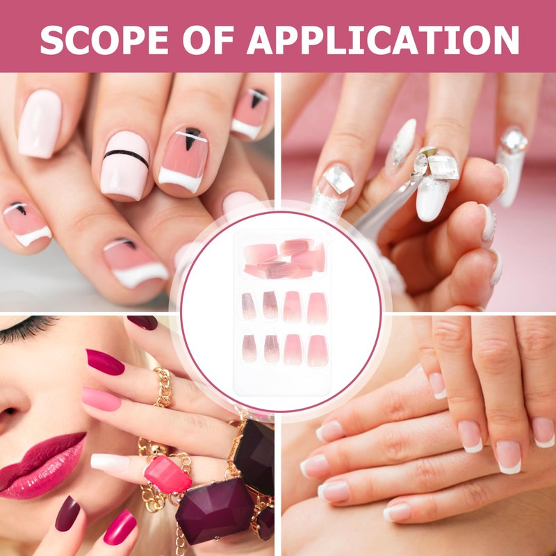 Baluue 24pcs Women Press on Nails French Tip Nail Art
