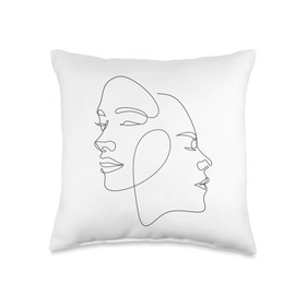 Face Arts Minimalist Artsy Faces Aesthetic Continuous Line Art White Throw Pillow, 16x16, Multicolor