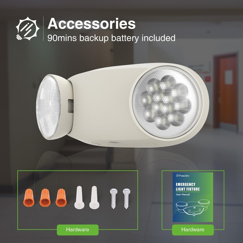 FREELICHT 6 Pack Emergency Lights for Business, Round Heads, 90min