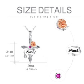 RMREWY Cross Necklace 925 Sterling Silver Rose Flower Hope and Faith Pendant Religious Cross Jewelry Gift for Women