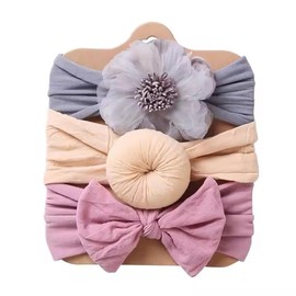 Decorative Baby Headbands Set for Girls, Soft Infant Hair Accessories, Cute Baby Girl Headbands with Bows, Newborn Hairbands, Toddler Hair Accessories, Baby Gift. (Gray, beige, pink, standard)
